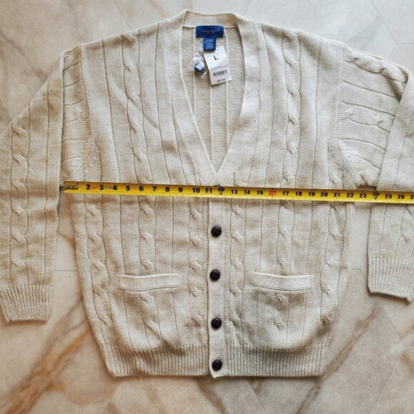 JC Penney Towncraft Cableknit Men's Large Cardigan Sweater Cream NOS Hong Kong - Picture 6 of 7